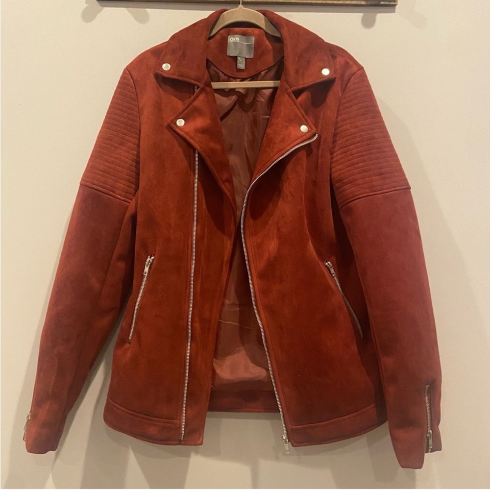 ASOS Rust Red Suede Biker Jacket - Picture 5 of 10